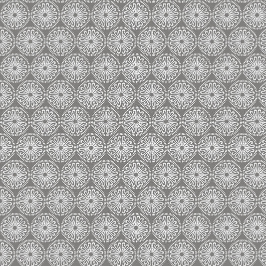 Words to Live By Happy Medallion Gray Cotton Woven Fabric