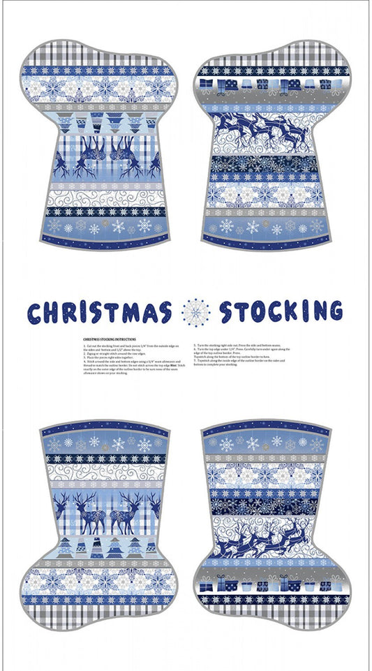 Blue Holidays 24" Panel Christmas Stocking 11418-672411 Metallic Cotton Woven Panel