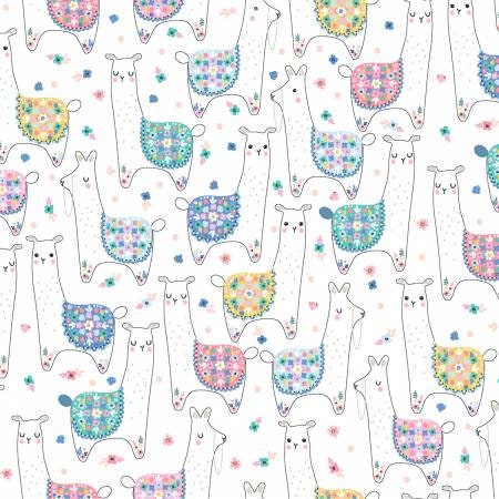 No Probllama Llama Land White DS-1047-White Cotton Woven Fabric