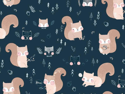 The Big Freeze Squirreled Away Blue Dear Stella-1032 Cotton Woven Fabric