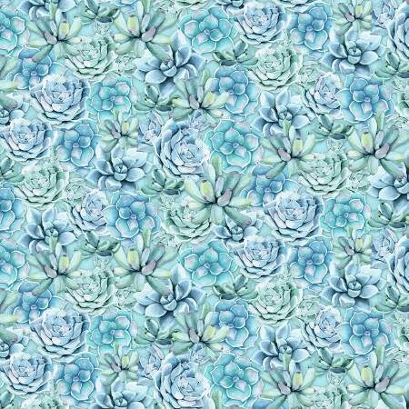 Humming Along Succulents Blue 333832-447 Cotton Woven Fabric