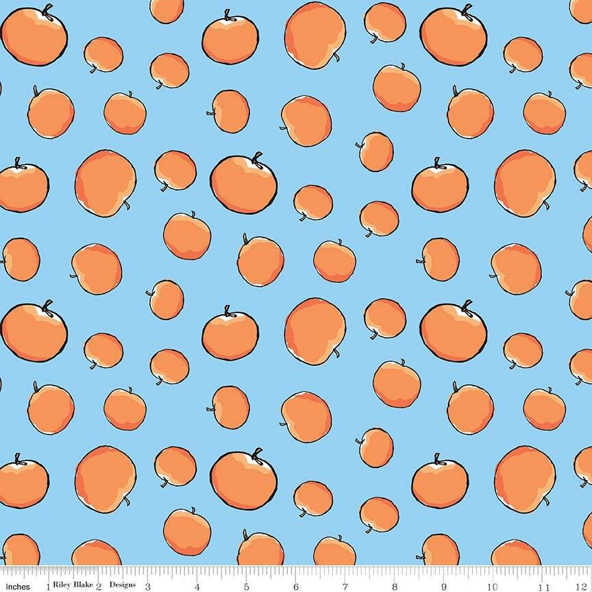 James & the Giant Peach Peaches Blue Cotton Woven Fabric