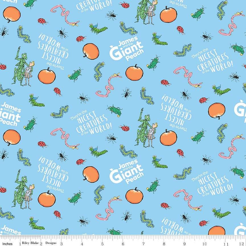 James & the Giant Peach Creatures Blue Cotton Woven Fabric