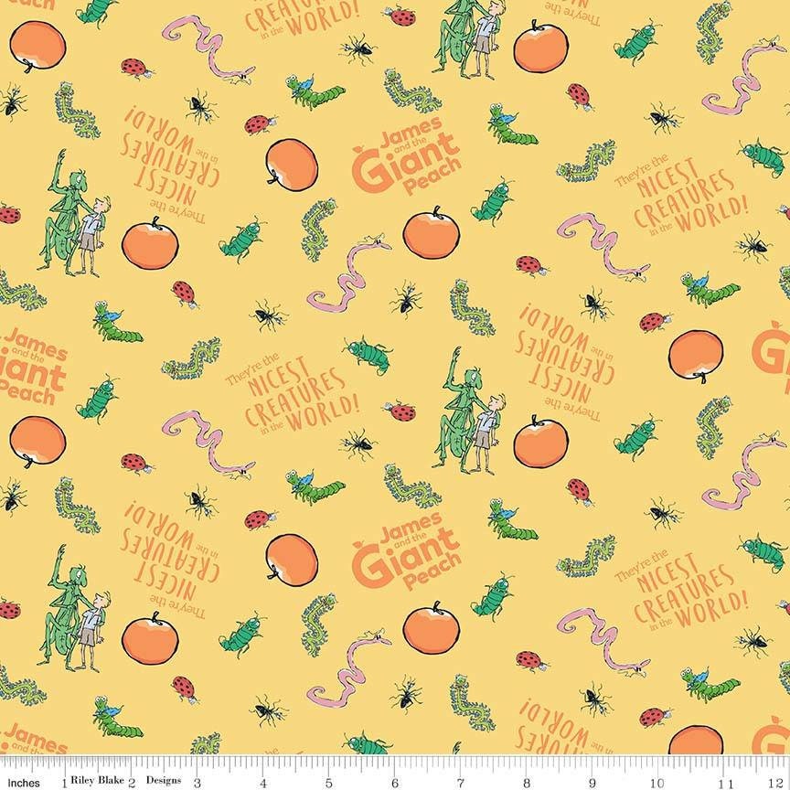 James & the Giant Peach Creatures Yellow Cotton Woven Fabric