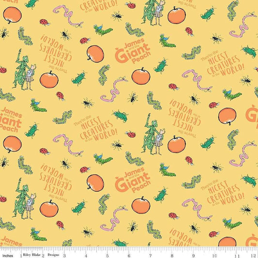 James & the Giant Peach Creatures Yellow Cotton Woven Fabric