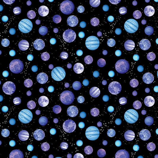 Space Odyssey New World Black Digitally Printed Cotton Woven Fabric