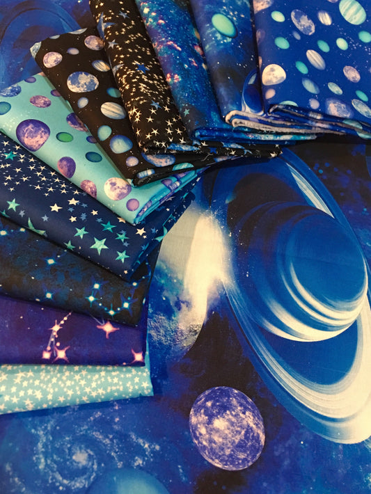 Space Odyssey Celestial Planets Digitally Printed Cotton Woven Fabric