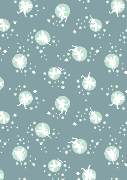 Fairy Lights Fairies and Stars Dusky Green Glow in the Dark A309.2 Cotton Woven Fabric