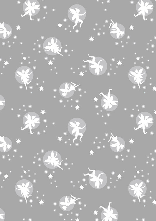 Fairy Lights Fairies and Stars Gray Glow in the Dark Cotton Woven Fabric