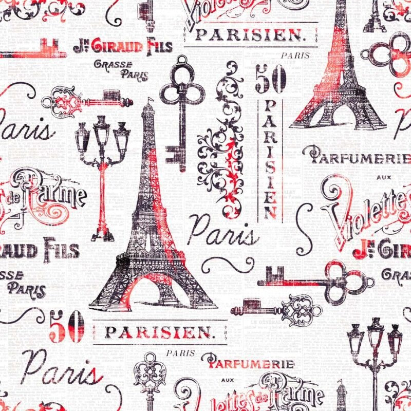Paris Emblems Ecru 21501 Cotton Woven Fabric
