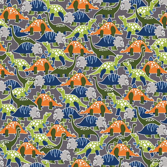 Grey Stacked Dino 8911GLB 11 Glow in the Dark Cotton Woven Fabric