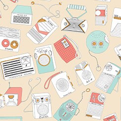 Frequency By Ink & Arrow Retro Radios Cream Cotton Woven Fabric