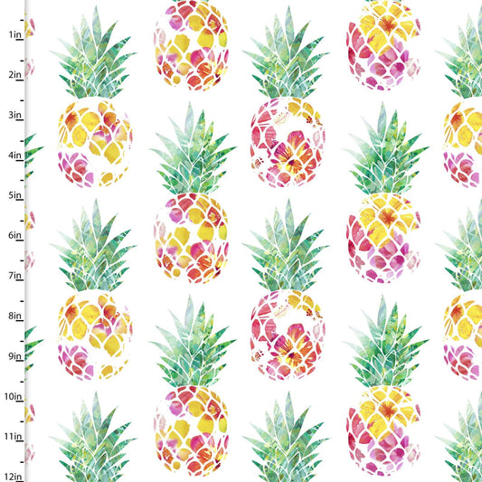 Tropicale Digitally Printed Pineapples 13778-White Cotton Woven Fabric