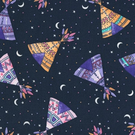 Navy TeePees C6464 Cotton Woven Fabric