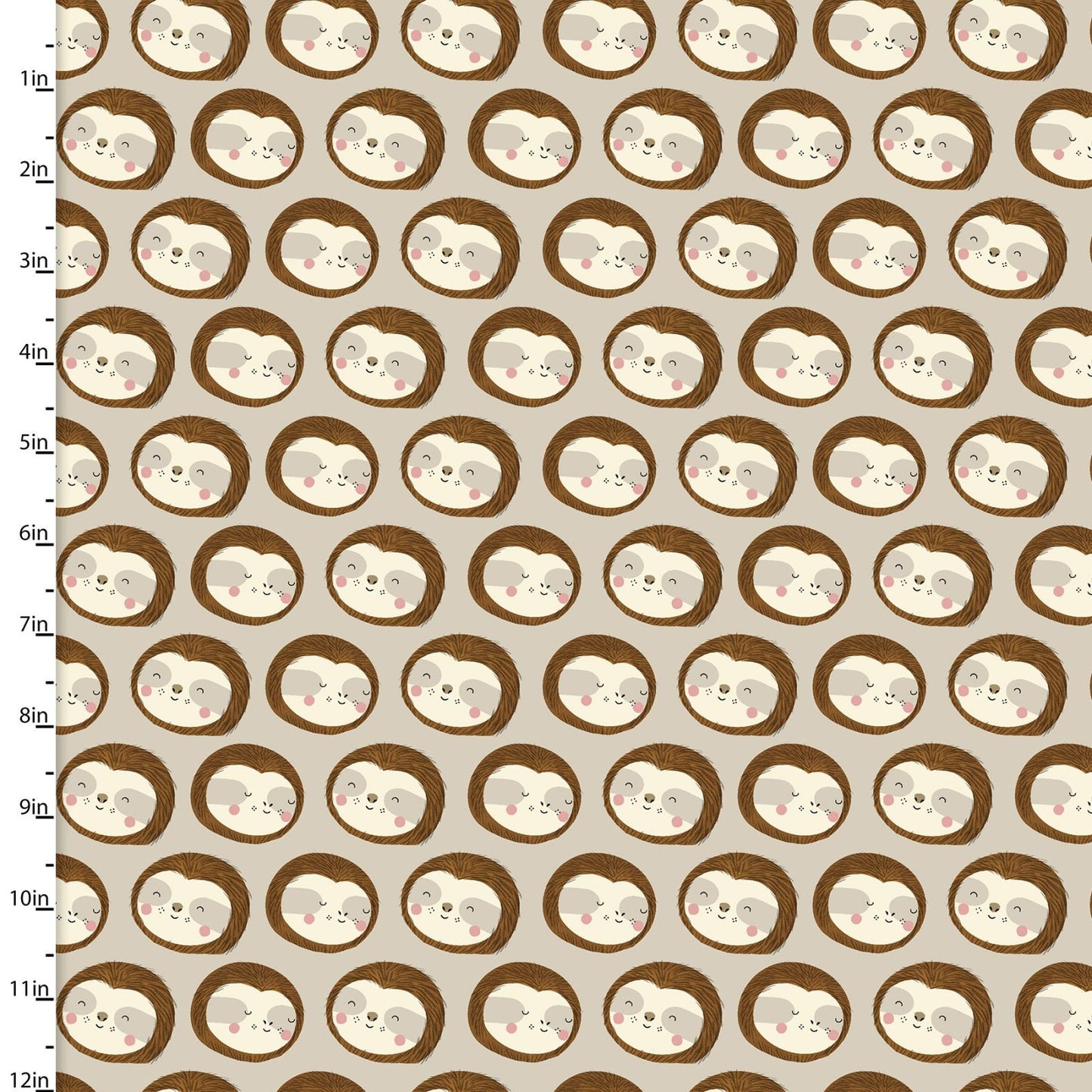 Restful Sloths Sloth Faces on Tan 13861-TAN Cotton Woven Fabric