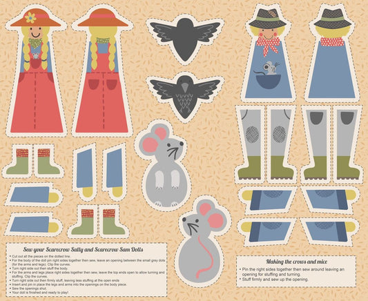 Scarecrow Acres Sam and Sally Scarecrow Digitally Printed 36" Panel Cotton Woven Panel