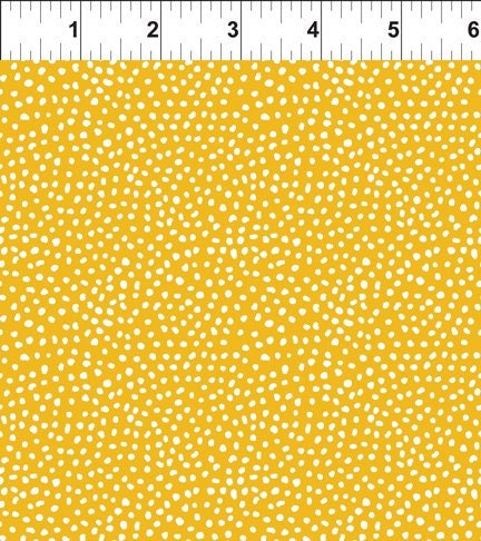 Doodle Blossom Dots on Yellow Digitally Printed Cotton Woven Fabric
