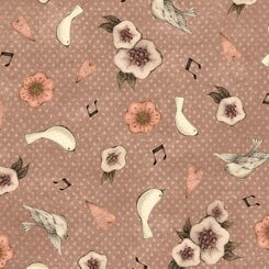 Santoro Gorjus Mirabelle, Lost Song, Flower & Dove Toss Brown 26709A Cotton Woven Fabric