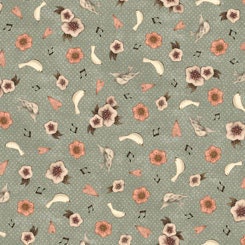 Santoro Gorjus Mirabelle, Lost Song, Flower & Dove Toss Teal 26709Q Cotton Woven Fabric