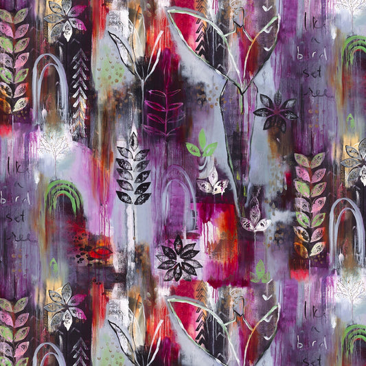 Enchanted Leaves by Flora Bowleys ENCH106-MU Digitally Printed Cotton Woven Fabric