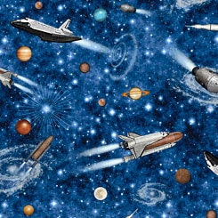 Intergalactic by Dan Morris Space Ships Midnight Cotton Woven Fabric