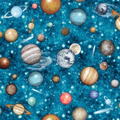 Intergalactic by Dan Morris Planets Teal Cotton Woven Fabric