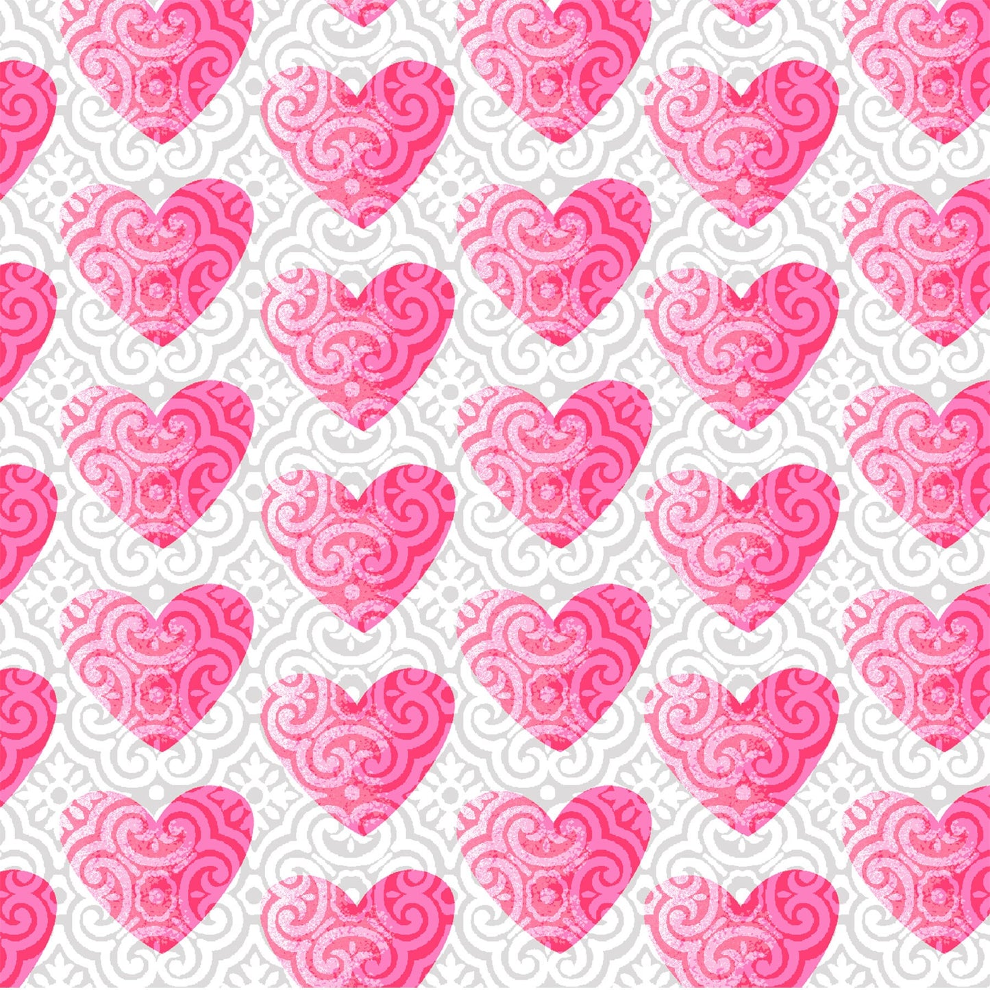 Hearts Of Love by Sharla Fults Hearts Pink on White 4377-2 Cotton Woven Fabric