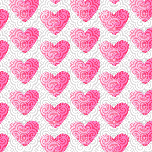 Hearts Of Love by Sharla Fults Hearts Pink on White 4377-2 Cotton Woven Fabric