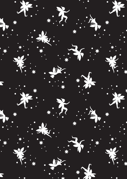Fairy Lights Fairies and Stars Gray Glow in the Dark Cotton Woven Fabric