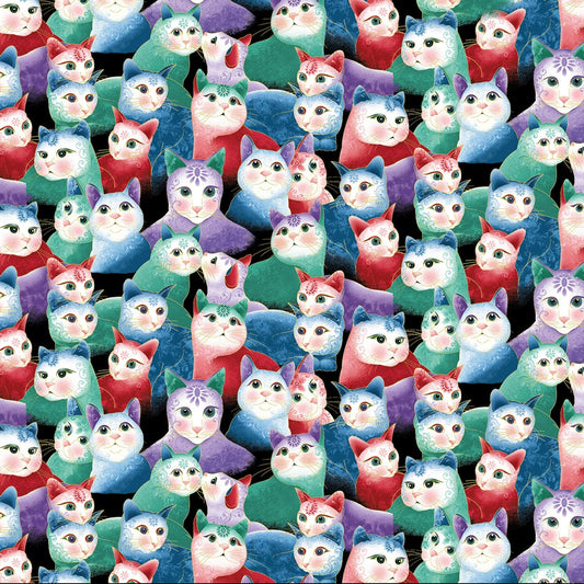Cat-I-Tude 2 Purrfect Together by Ann Lauer Sweetheart Cats Multi Metallic 7554MB-99 Cotton Woven Fabric