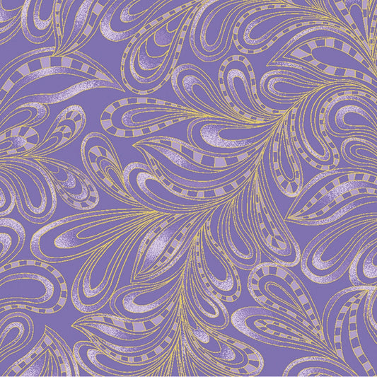 Cat-I-Tude 2 Purrfect Together by Ann Lauer Feathery Paisley Purple Metallic  7555MB-66 Cotton Woven Fabric