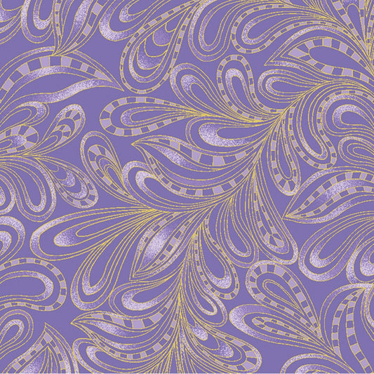 Cat-I-Tude 2 Purrfect Together by Ann Lauer Feathery Paisley Purple Metallic 7555MB-66 Cotton Woven Fabric