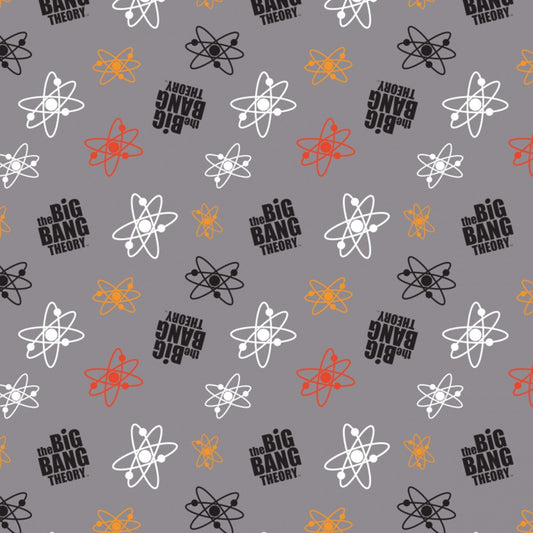 Big Bang Theory Atoms on Gray Cotton Woven Fabric