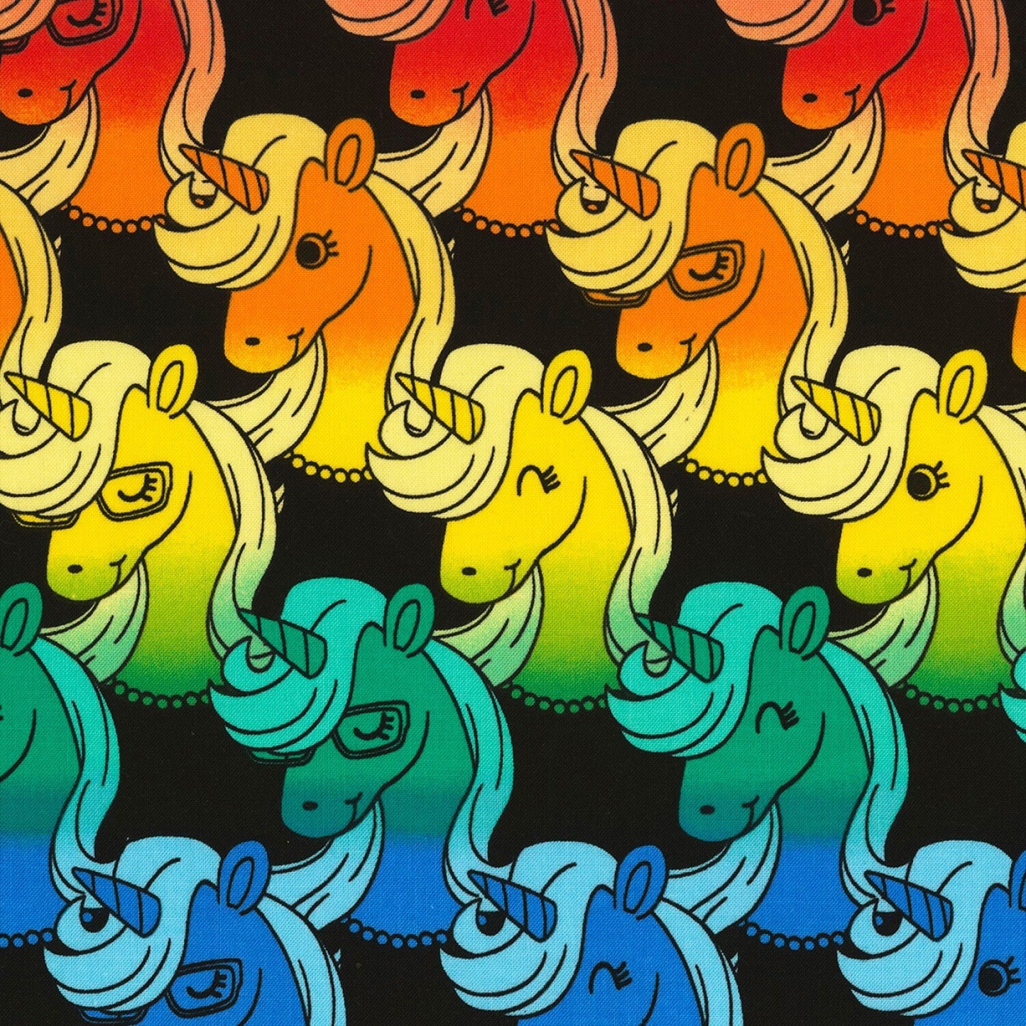 Rainbow Unicorns on Black C6780-BLK Cotton Woven Fabric