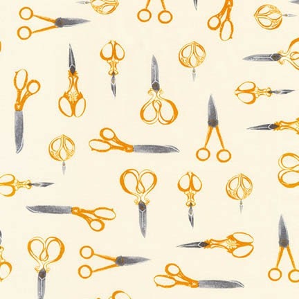Sewn with Charm Gold Scissors AJX-18003-133  Cotton Woven Fabric