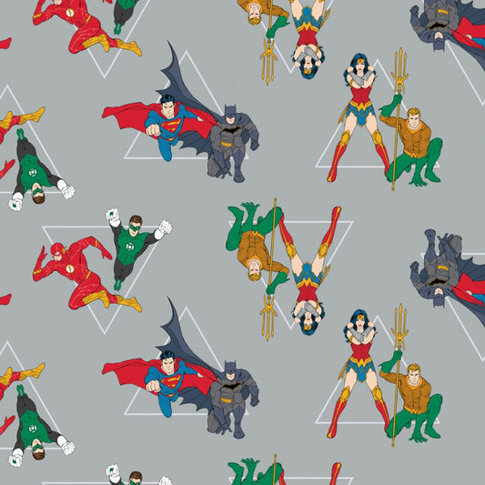 Justice League Activated Grey Hero Pyramid Cotton Woven Fabric