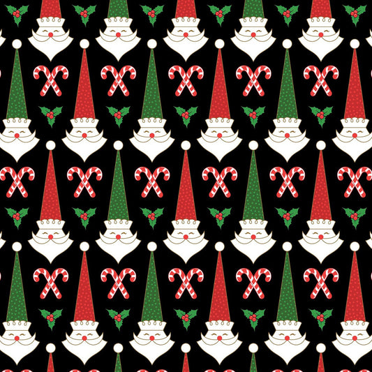 Santa's Stash by Patrick Lose Black Mid Mod Santa Christmas 648371100715 Cotton Woven Fabric