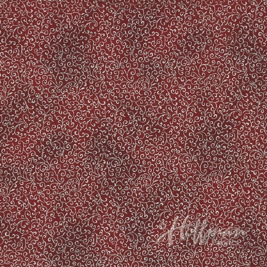 Winter Blossom Cardinal Carols P7618-231S-Garnet-Silver w/ metallic accent Cotton Woven Fabric.