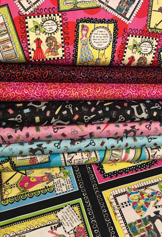 Sew Sassy Machines on Pink 26786P Cotton Woven Fabric