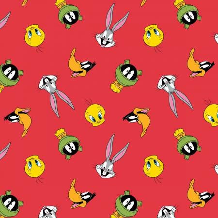 Licensed Looney Tunes Faces Red Cotton Woven Fabric