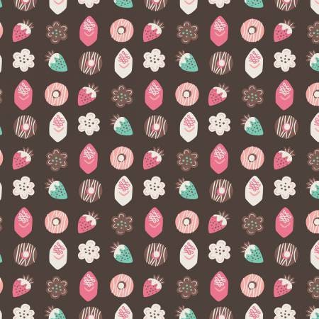 Gingerbread Bakery by Paula McGloin Petit Fours Chocolate Cotton Woven Fabric