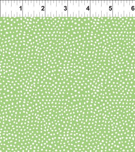 Doodle Blossom Dots on Green Digitally Printed Cotton Woven Fabric