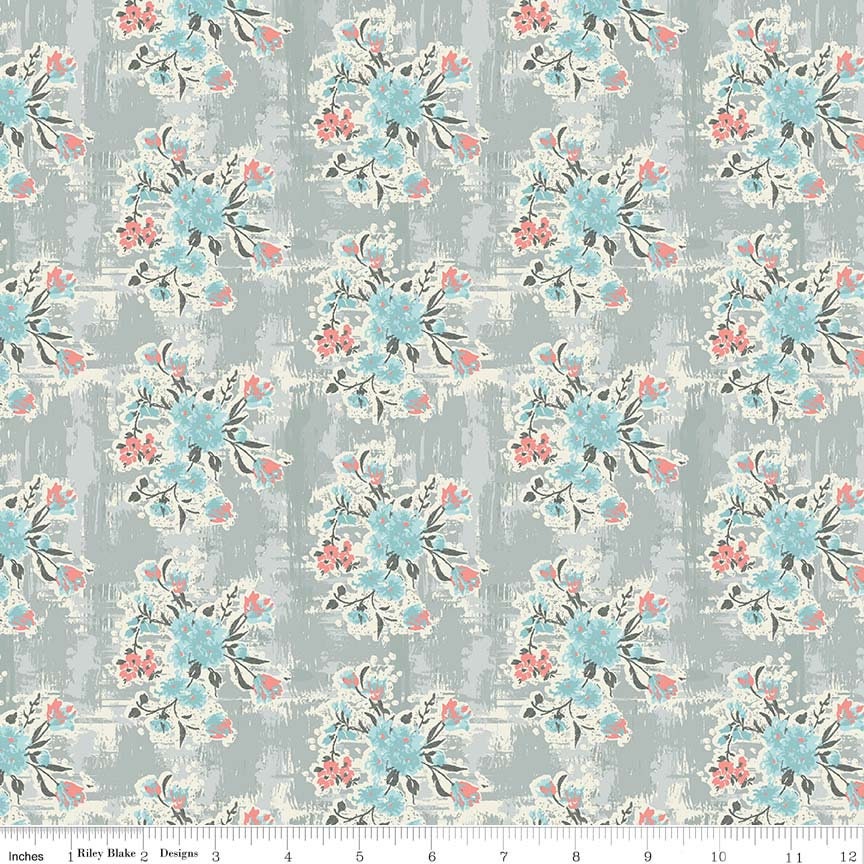 Abbie by Sue Daley Floral Gray C7711-Gray Cotton Woven Fabric