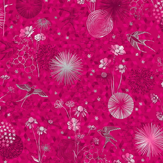 Shiny Objects Sweet Somethings Only in Dreams Raspberry Silver Metallic 3529-003 Cotton Woven Fabric