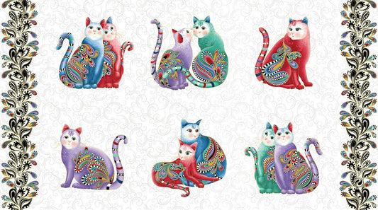 Cat-I-Tude 2 Purrfect Together by Ann Lauer Purrfect White 24" Panel Metallic 7551MB-09 Cotton Woven Panel