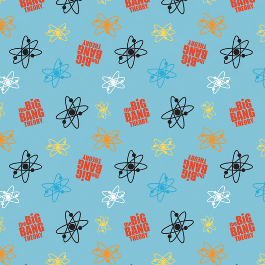 Big Bang Theory Atoms on Blue Cotton Woven Fabric