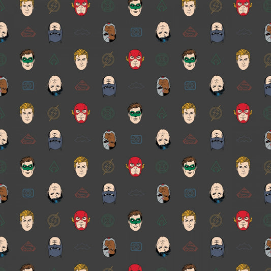 Justice League Activated Grey League Outline Cotton Woven Fabric