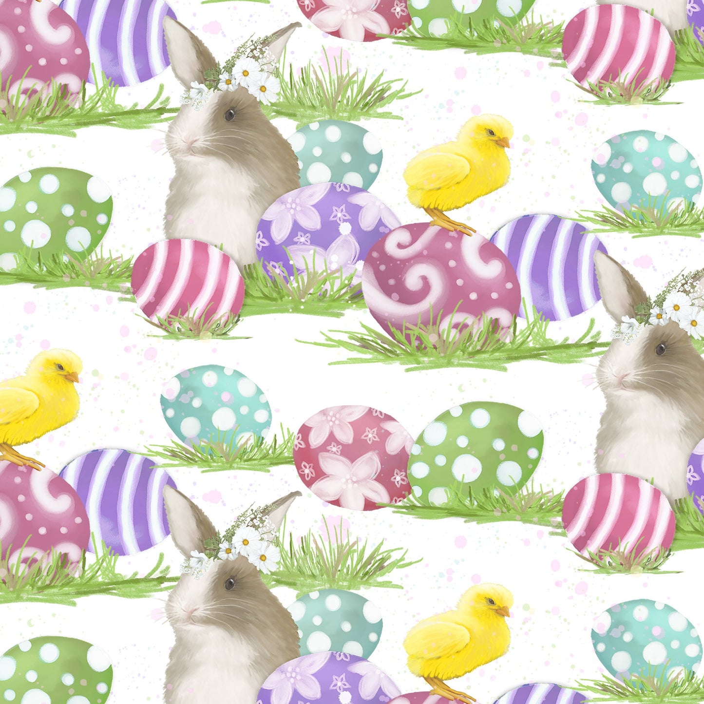 Hoppy Easter by AJ Watercolor Studio Bunnies and Chicks 9423-01 Cotton Woven Fabric