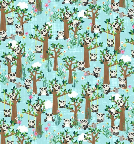 Panda Park Panda In The Park Aqua 9477-11 Cotton Woven Fabric Panda Park Blank