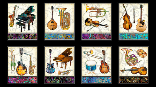 Fine Tuning by Dan Morris Black Instruments 24" Panel 26843-J Cotton Woven Panel